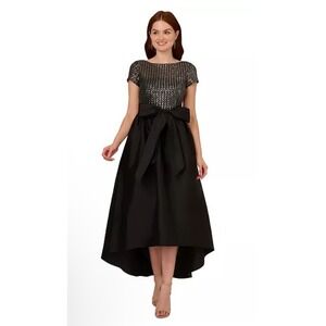 Adrianna Papell Women's Sequin High-Low Dress Size 14W Bow Black‎